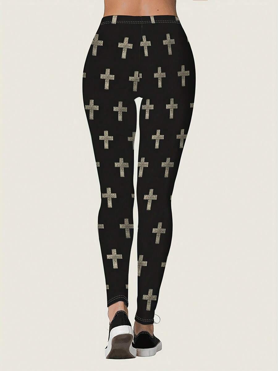Crossfit Yoga - Womens High Waisted Cross Print Leggings