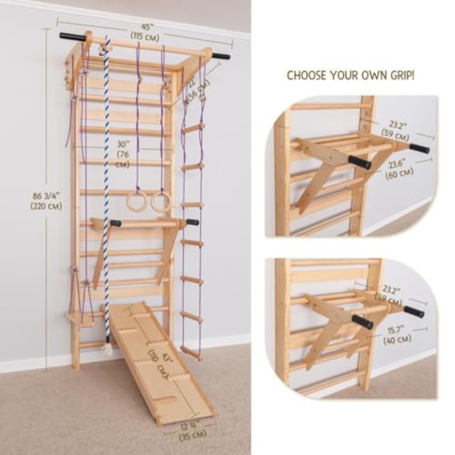 Swedish Ladder Wall Bars with  - Gymnastic Ring Wood review and price